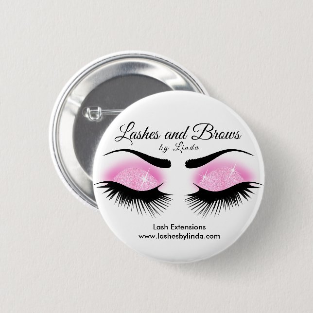 Eyelashes and Brows - Pink 6 Cm Round Badge (Front & Back)