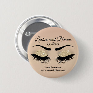 Eyelashes and Brows - Yellow Gold Glitter 6 Cm Round Badge