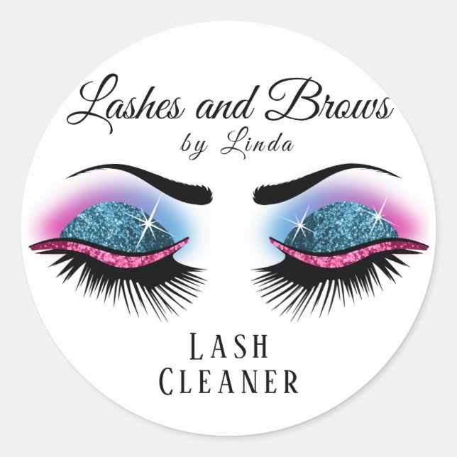 Eyelashes Extension Cleaner - Blue and Pink Classic Round Sticker (Front)