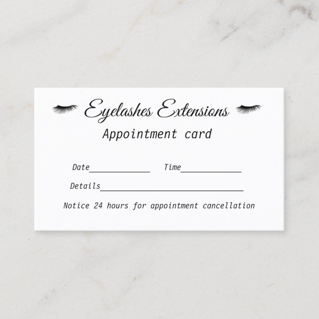 eyelashes extensions add name appointment card (Front)
