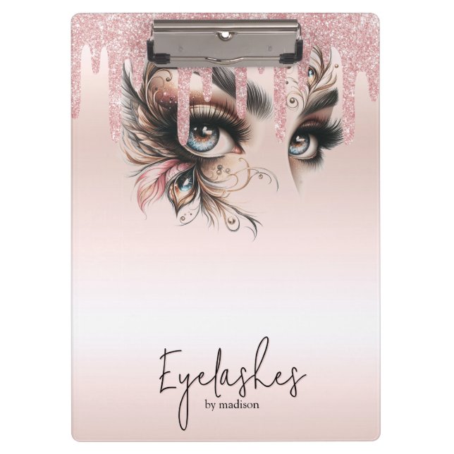 EyeLashes Glam Champagne Dripping Glitter Notebook Clipboard (Front)