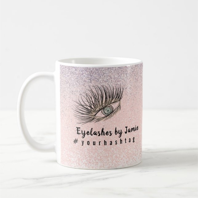 Eyelashes Hand Drawn Salon Business Glitter  Coffee Mug (Left)