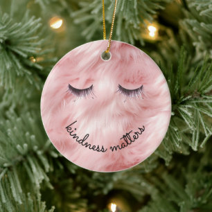 Eyelashes Kindness Pink Faux Fur Ceramic Ornament