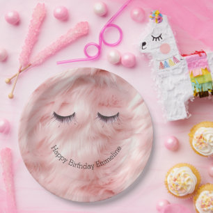 Eyelashes Pink Faux Fur Paper Plate