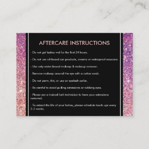 Eyelashes Purple/Pink Glitter Salon Aftercare Card