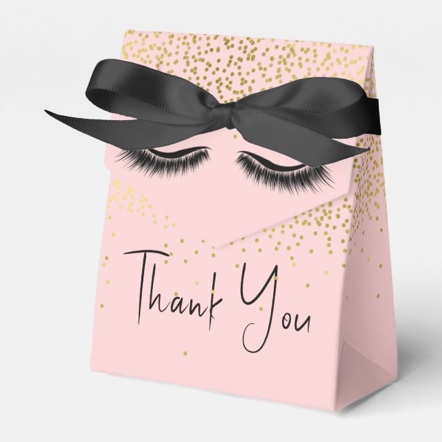 Eyelashes with Gold Glitter on Pink Favour Box (Front Side)
