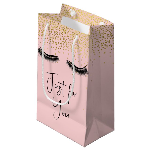 Eyelashes with Gold Glitter Small Gift Bag (Front Angled)