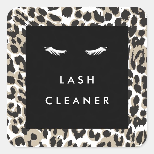 Eyelashes with Leopard Print Lash Cleaner Square Sticker (Front)
