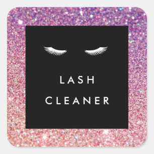 Eyelashes with Purple/Pink Glitter Lash Cleaner Square Sticker
