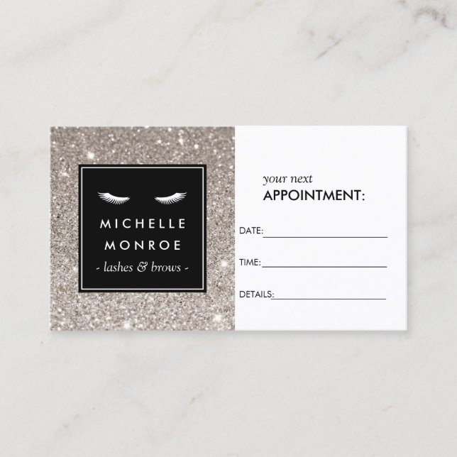 Eyelashes with Silver Glitter Appointment Card (Front)