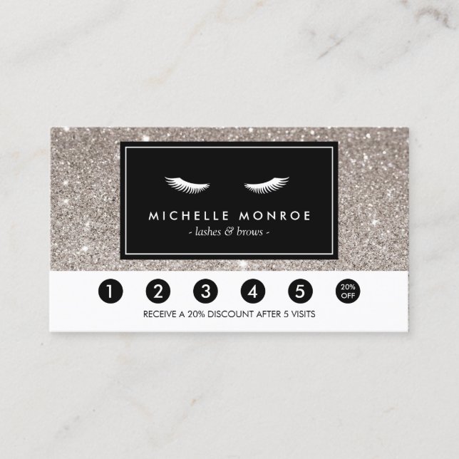 Eyelashes with Silver Glitter Loyalty Punch Card (Front)