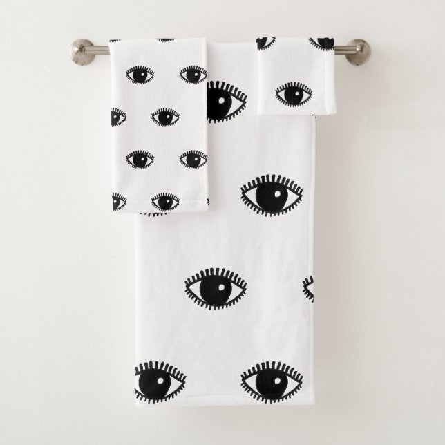 Eyes Hand Drawn Illustration Pattern Bath Towel Set (Insitu)