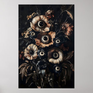 Eyes In Moody Dark Flowers Print, Strange Floral Poster