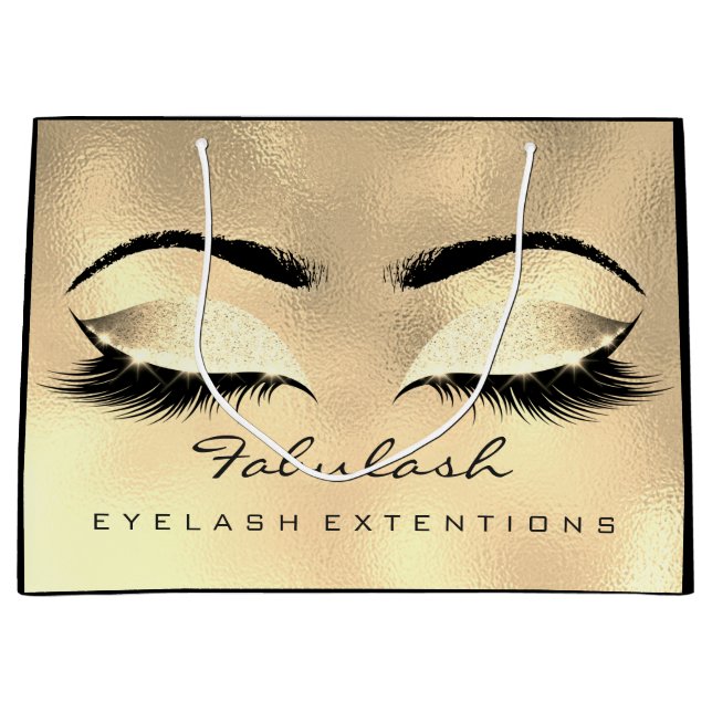 Eyes Lashes Gold Makeup Glitter Beauty Cosmetics Large Gift Bag (Front)