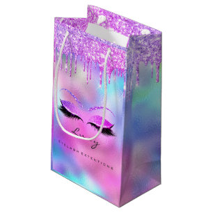 Eyes Lashes Makeup Bridal Name Glitter Holograph Small Gift Bag