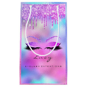 Eyes Lashes Makeup Bridal Name Glitter Holographic Small Gift Bag