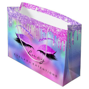 Eyes Lashes Makeup Bridal Name Glitter Pink Drips Large Gift Bag