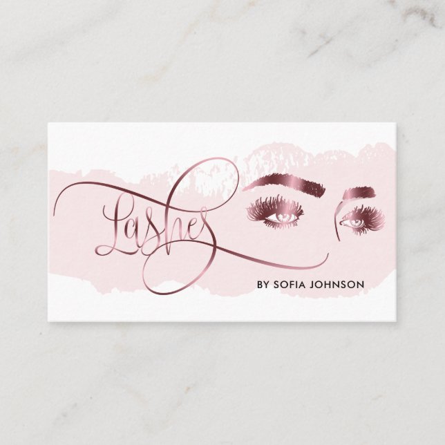 Eyes Lashes Makeup Eyebrow Rose Gold Microblading Business Card (Front)