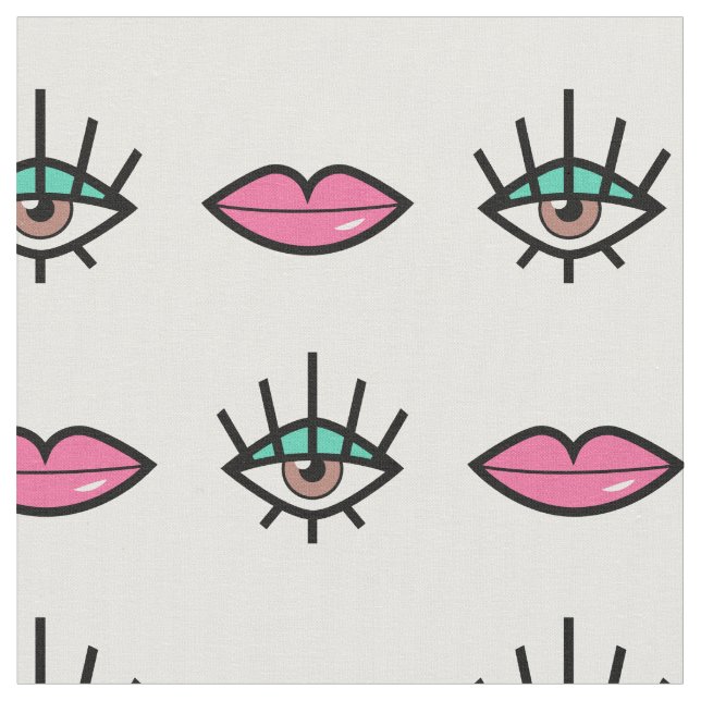 Eyes & Lips Kitschy Pattern Fabric (Close Up)