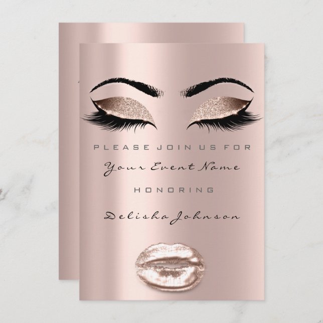 Eyes Lips Sweet 16th Birthday Party Bridal Makeup Invitation (Front/Back)