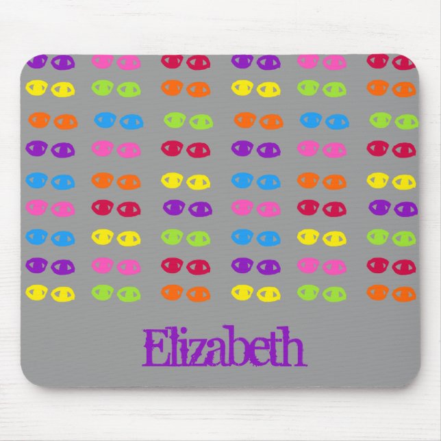 Eyes Neon Rainbow Monogram Name Pattern Mouse Pad (Front)