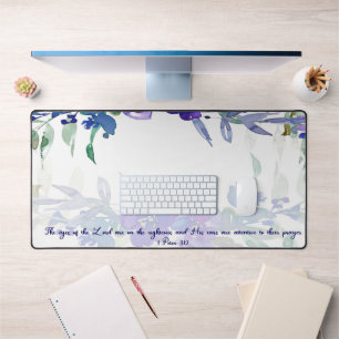Eyes of the Lord purple floral scripture Desk Mat