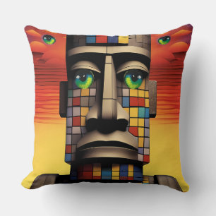 Eyes of the Moais Ken Gauge Pop Surrealism Cushion