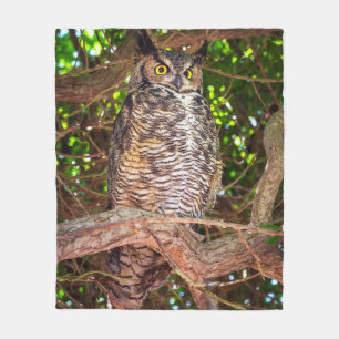 Eyes of the Night: Great Horned Owl Fleece Blanket