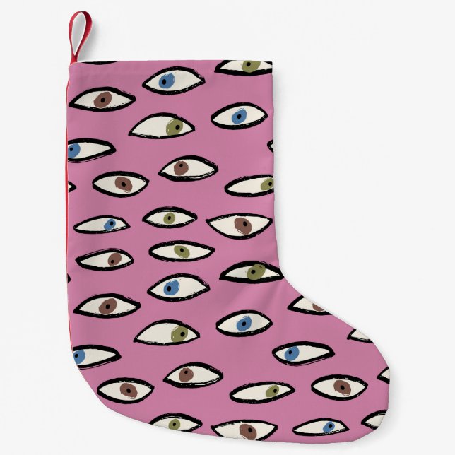 Eyes seamless pattern,background with hand drawn e small christmas stocking (Front)