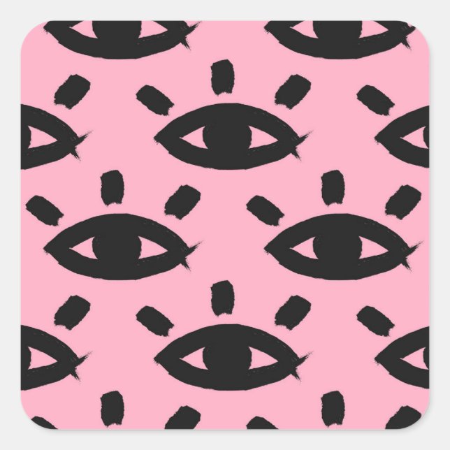 Eyes Watercolor Brush, Sketch Pattern. Square Sticker (Front)