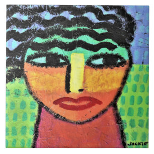 Eyes Wide Open Abstract Painting on OSB Board Ceramic Tile