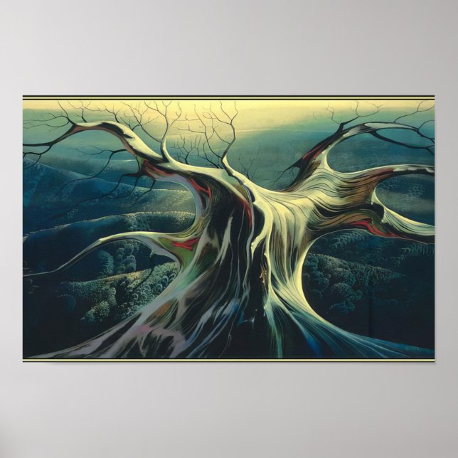 Eyvind Earle -  Moonlit Tree Trunk - Magic Realism Poster (Front)