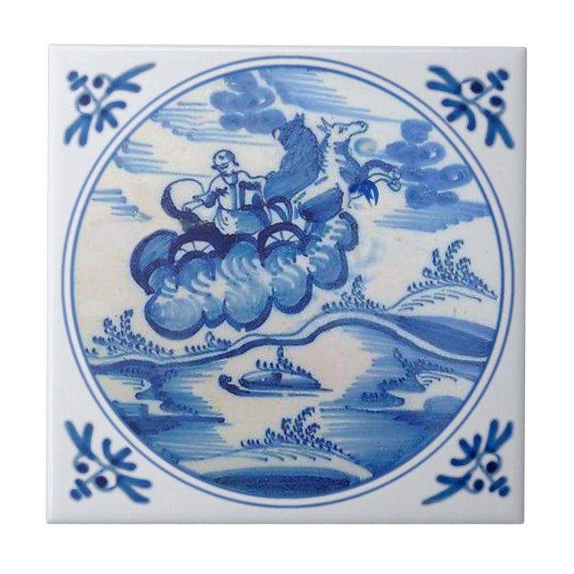 Ezekial Flaming Chariot Biblical Delft Blue 1700s Ceramic Tile (Front)