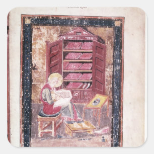 Ezra writing the sacred books square sticker