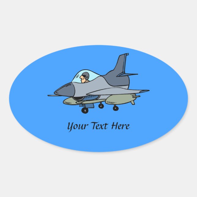 F16 Falcon And Pilot Cartoon Design Oval Sticker (Front)