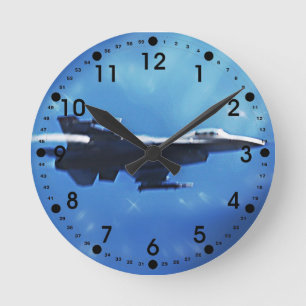F16 Fighting Falcon Fighter Jet In Flight Round Clock