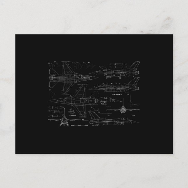 F16 Jet Aircraft Fighter Jet Blueprint Design Postcard (Front)