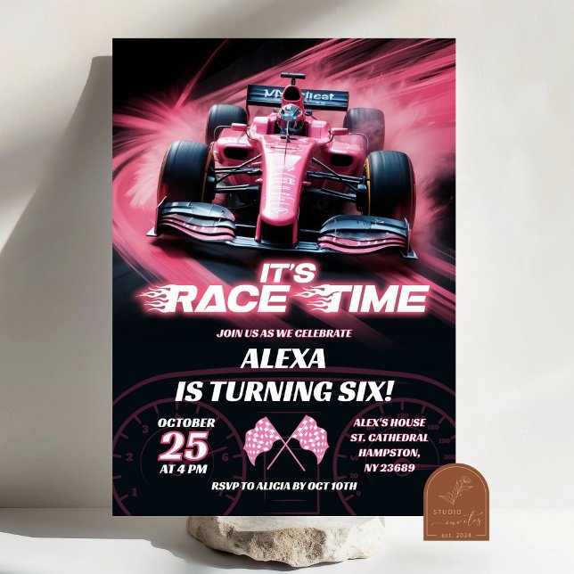 F1 Pink Racing Car Birthday Girl Invitation (Creator Uploaded)