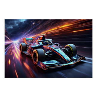 F1 Speed Burst Through Light Trails Poster