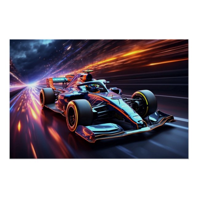F1 Speed Burst Through Light Trails Poster (Front)