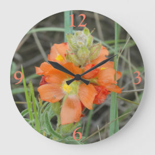 F40 Orange Wildflowers Scarlet Mallow Large Clock