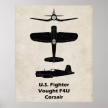 F4U Corsair WWII Aeroplane Poster - Gift for Pilot