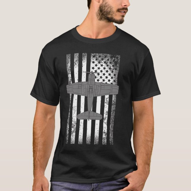 F6F Hellcat WWII American Flag Military Aeroplane T-Shirt (Front)