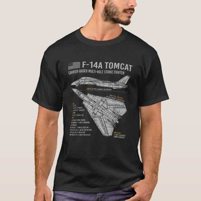 F 14 Tomcat F14 Aircraft Aeroplane Blueprint Facts T-Shirt (Front)