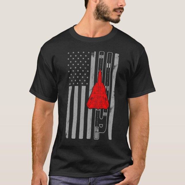F-14 Tomcat Fighter Jet American Flag Runway F14 T-Shirt (Front)