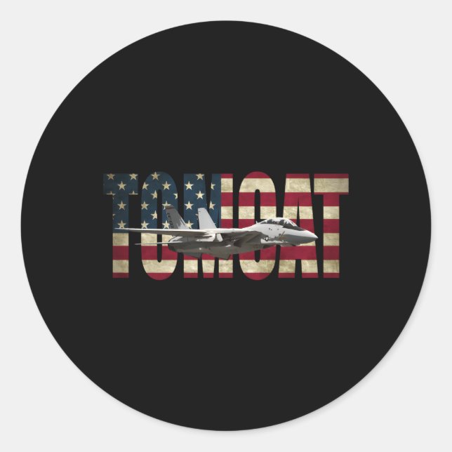 F-14 Tomcat Us American Flag Classic Round Sticker (Front)
