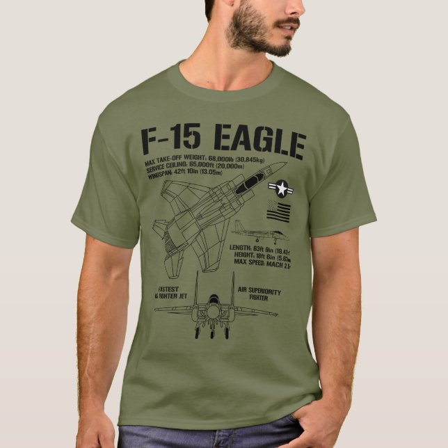 F-15 Eagle Fighter Jet Specs Military F15 Eagle T-Shirt (Front)