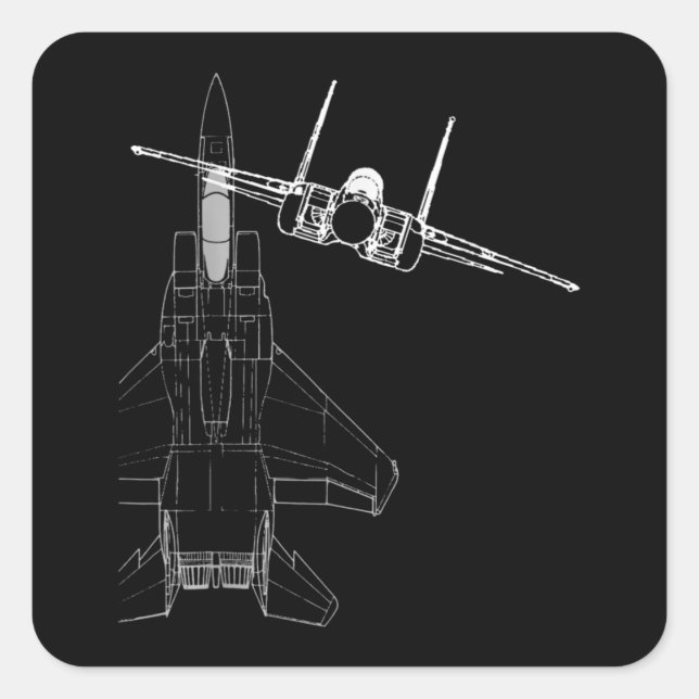 F-15 Eagle Line Art Military Jet Fighter Square Sticker (Front)