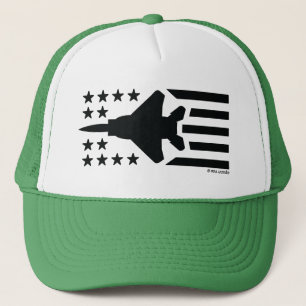 F-15 Fighter Jet Black Stars and Stripes Trucker Hat