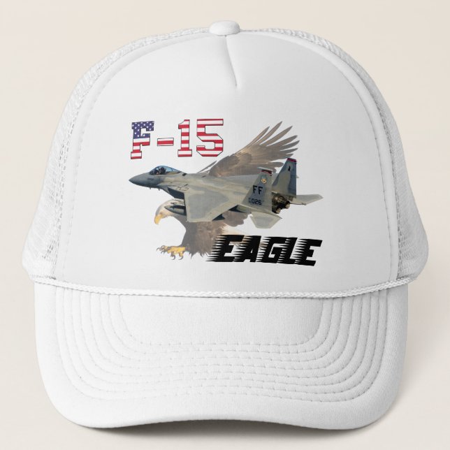 F-15C Eagle USAF Background Bald Eagle Trucker Hat (Front)